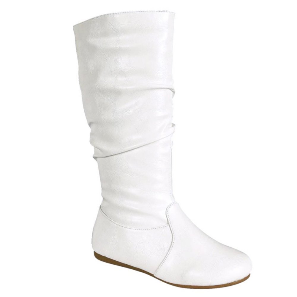 New White Slouchy Mid-Calf Flat Riding Boots